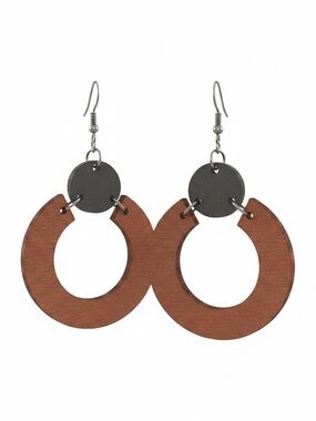 Wooden Hoop Drop Earrings in Brown and Black - Women Jewelry